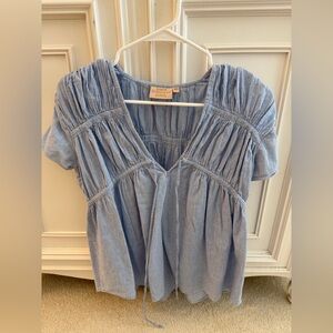 Light Blue V-Neck Blouse
